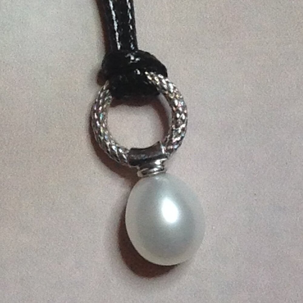 Honora White Freshwater Drop Pearl with Black Silk Cord.